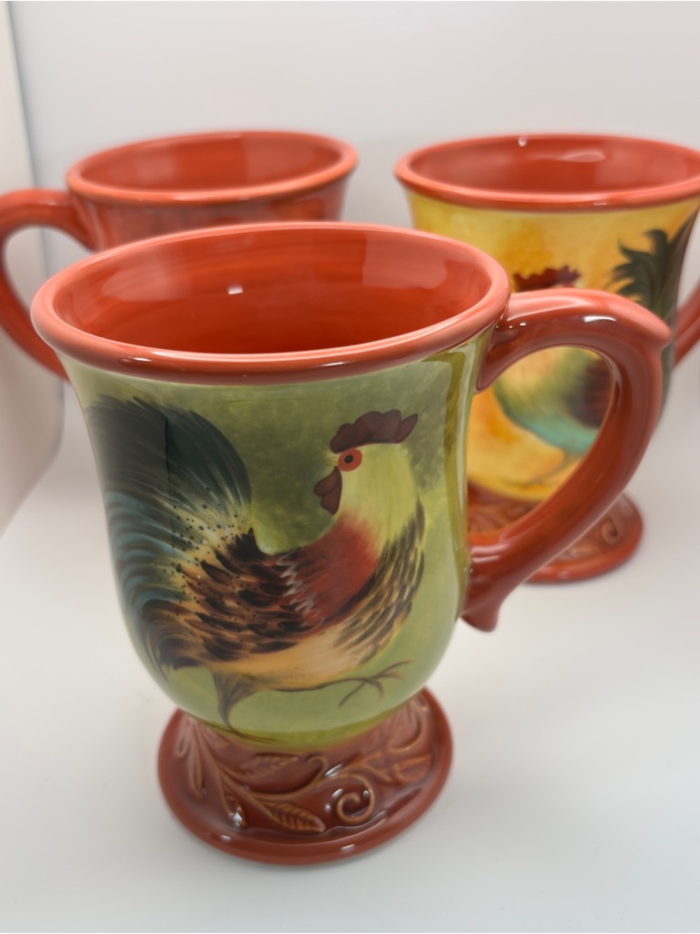 Cracker Barrel Susan Winget Rooster Coffee Mugs Farmhouse Decor Set Of 3 Colors‎